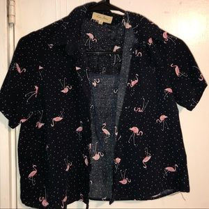 Flamingo Button up crop top
